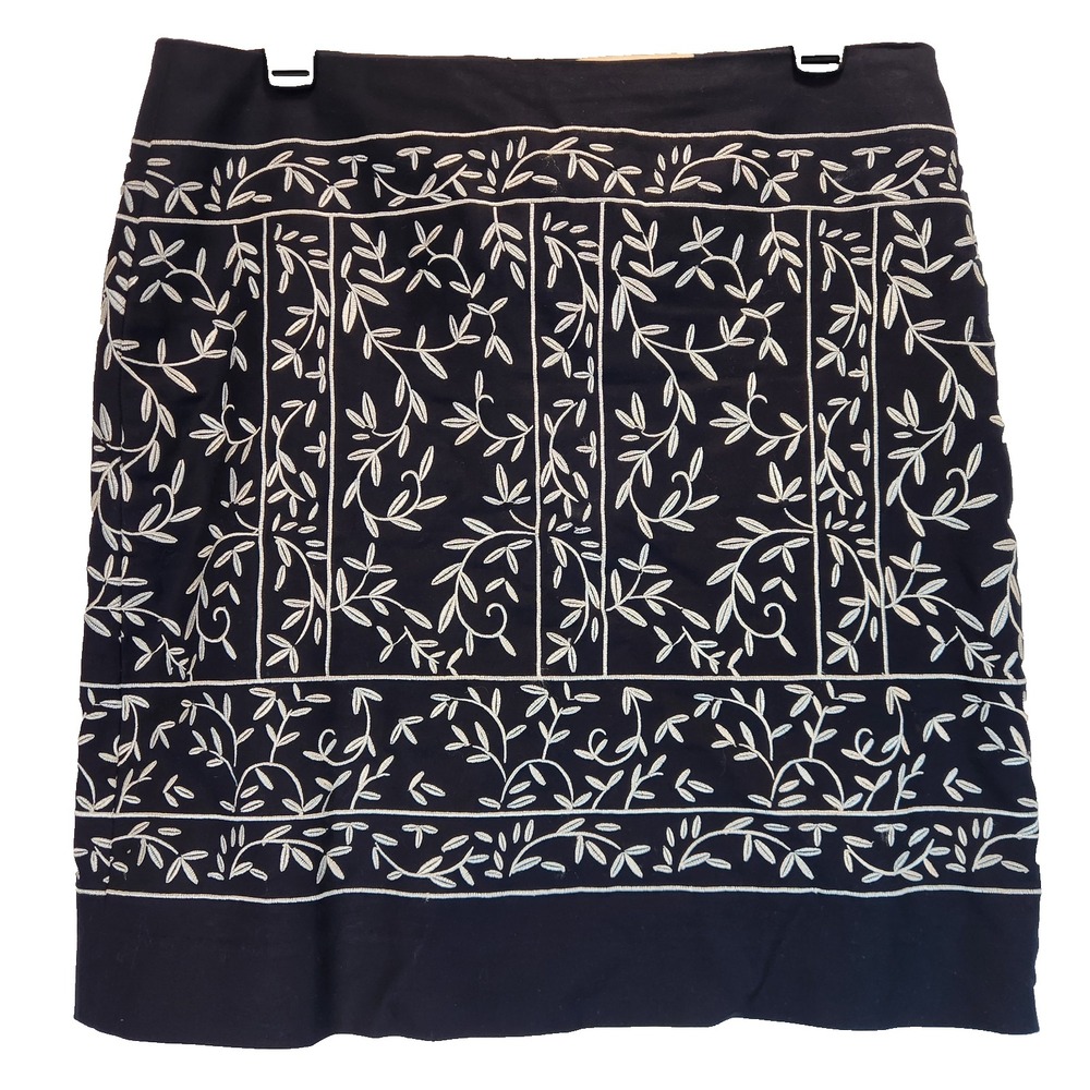 Etcetera Navy Cotton Bland Vine Leaf Embroidered Mini Skirt Women`s Size 6